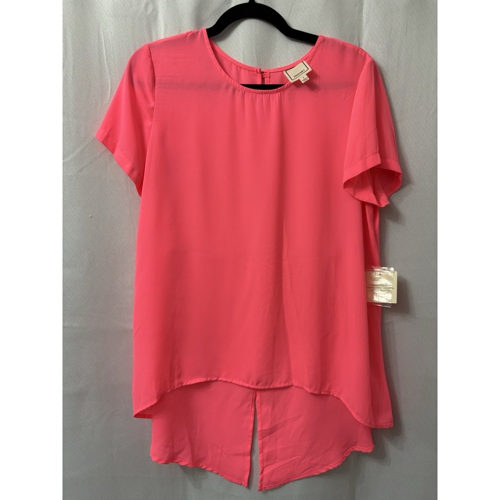 Meraki tunic Top Size L Hot Pink Short Sleeve new longer in back